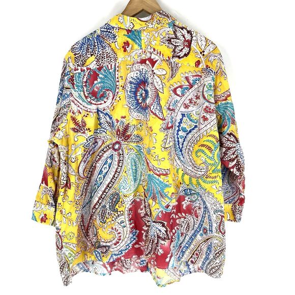 Lauren Ralph Lauren Shirt Size 3X Yellow Paisley Print Button Down Top Blouse - Picture 5 of 7